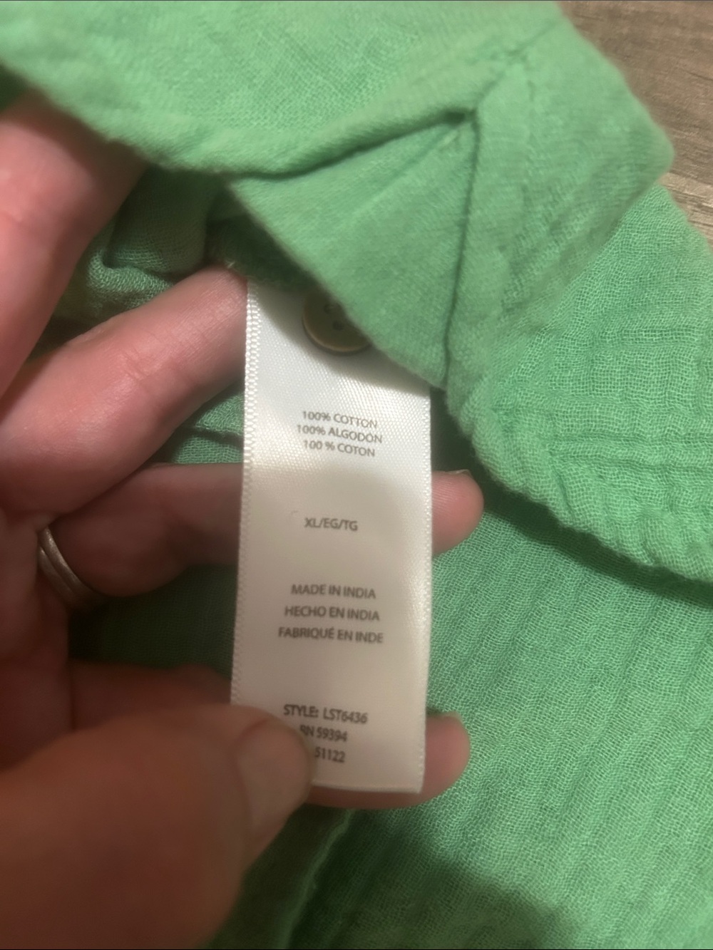beachlunchlounge Women’s Shirt Green Lightweight Button-Front 100% Cotton - XL - Picture 5 of 8